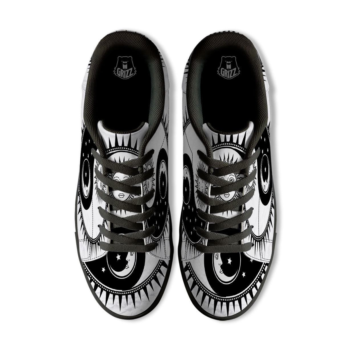 Yin Yang Sun White And Black Print Black Low Top Sneakers-grizzshop
