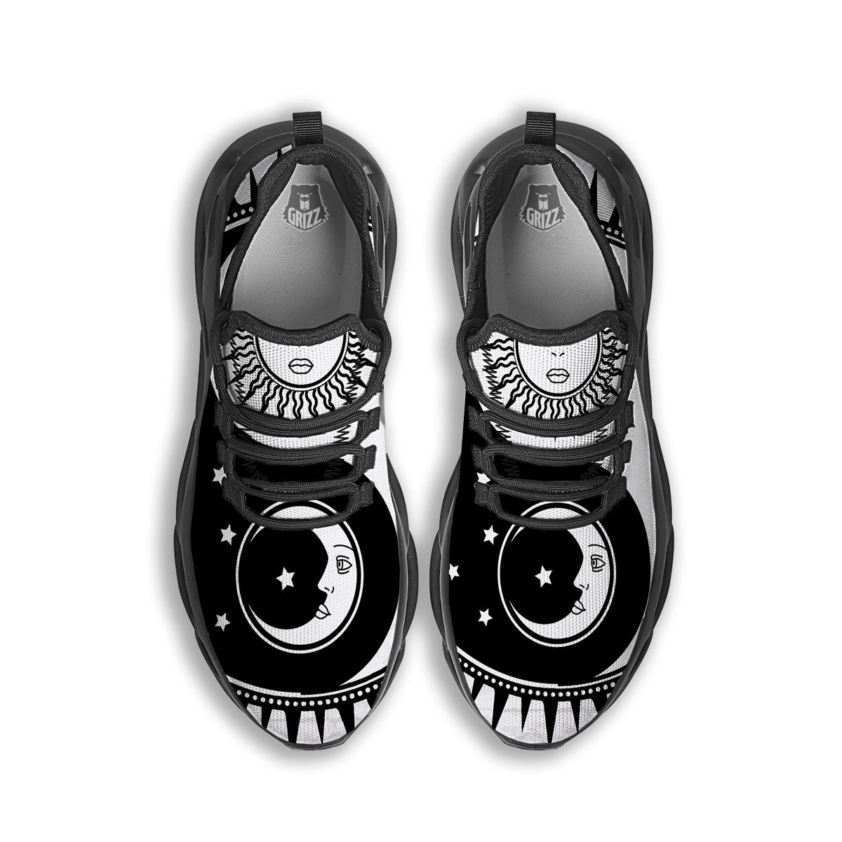 Yin Yang Sun White And Black Print Black Running Shoes-grizzshop