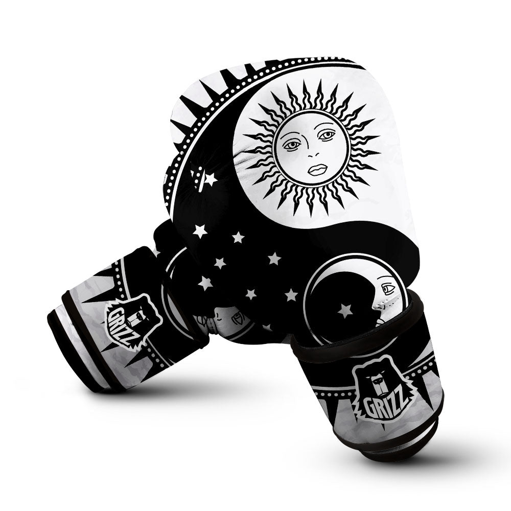 Yin Yang Sun White And Black Print Boxing Gloves-grizzshop