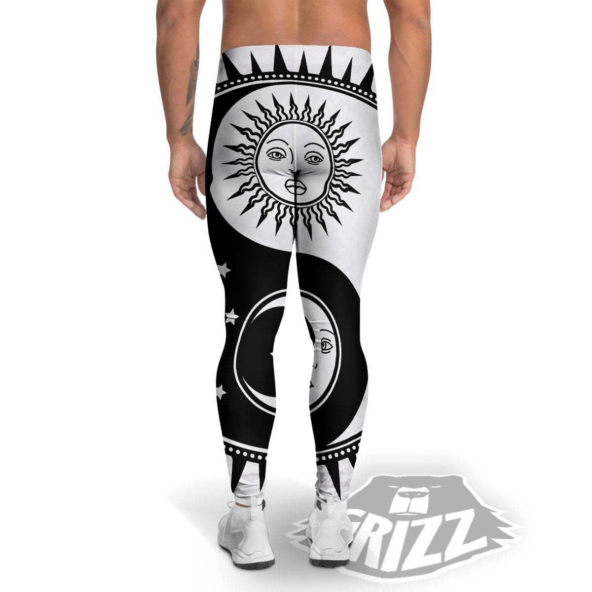 Yin Yang Sun White And Black Print Men's Leggings-grizzshop