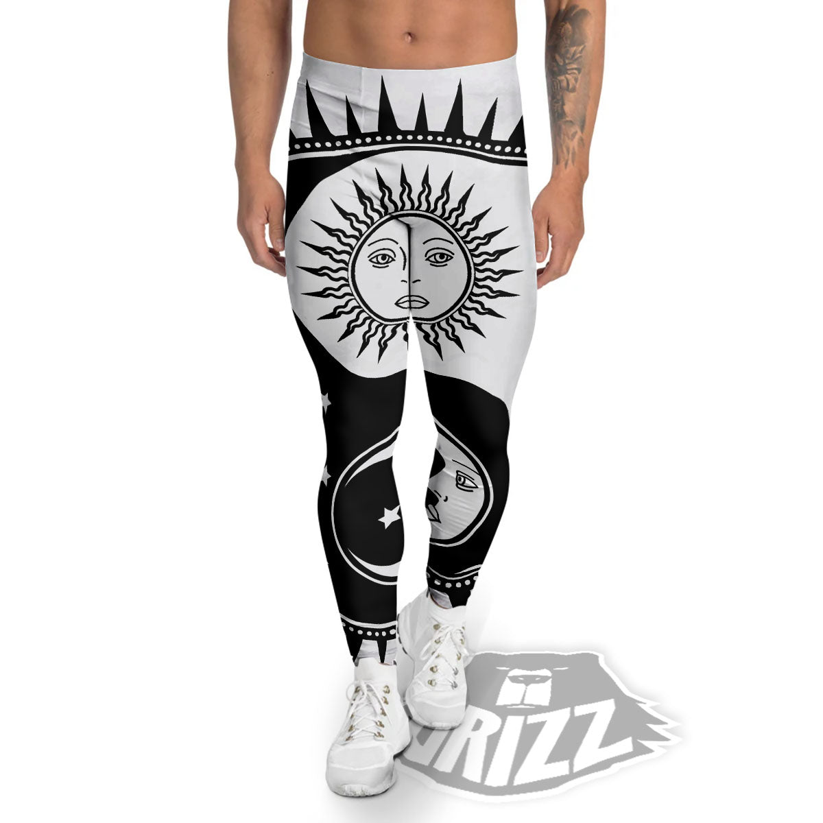 Yin Yang Sun White And Black Print Men's Leggings-grizzshop