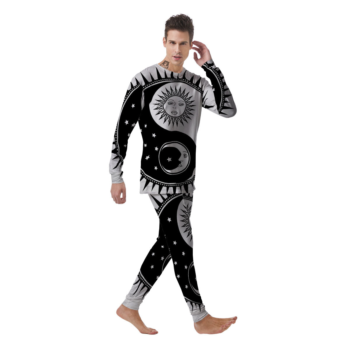 Yin Yang Sun White And Black Print Men's Pajamas-grizzshop