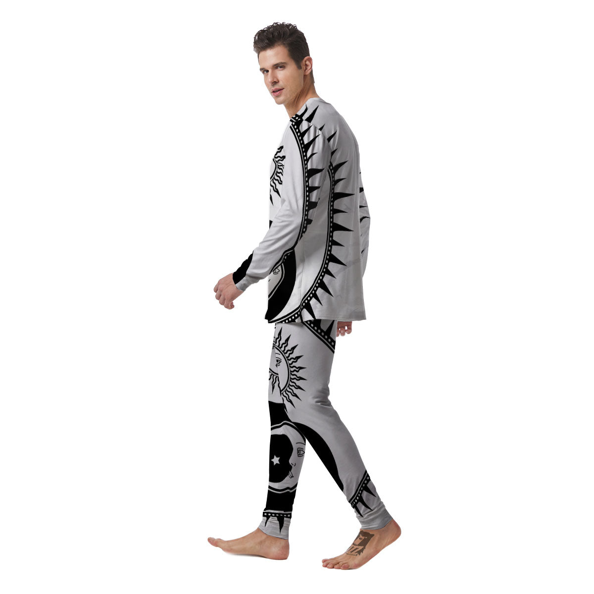 Yin Yang Sun White And Black Print Men's Pajamas-grizzshop