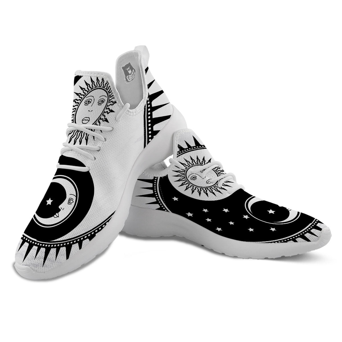 Yin Yang Sun White And Black Print White Athletic Shoes-grizzshop