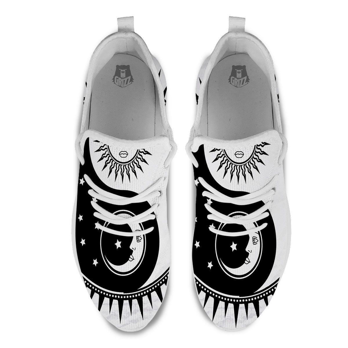 Yin Yang Sun White And Black Print White Athletic Shoes-grizzshop