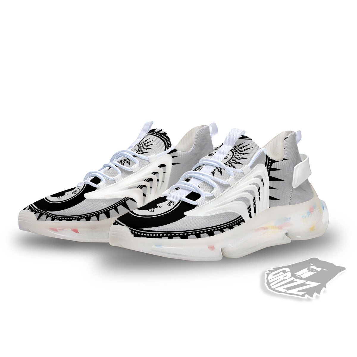 Yin Yang Sun White And Black Print White Gym Shoes-grizzshop