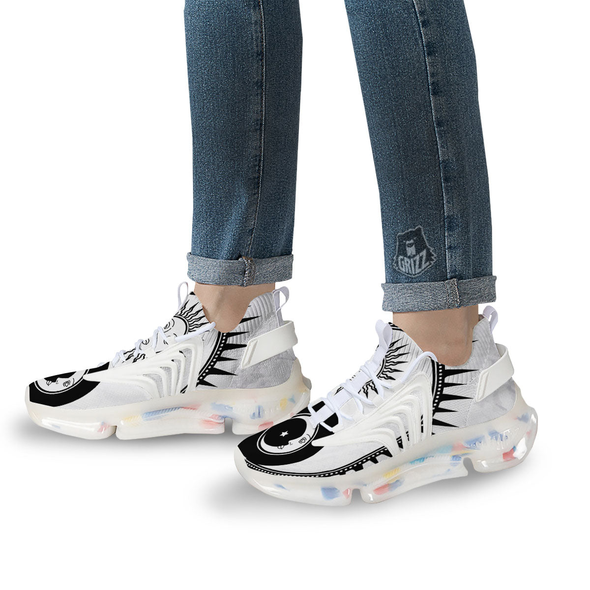 Yin Yang Sun White And Black Print White Gym Shoes-grizzshop