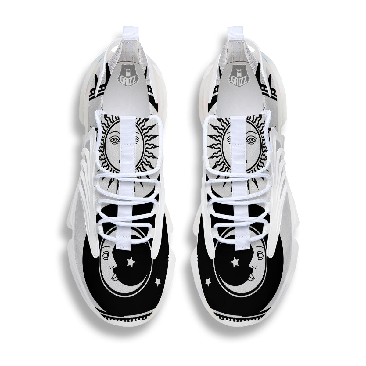 Yin Yang Sun White And Black Print White Gym Shoes-grizzshop