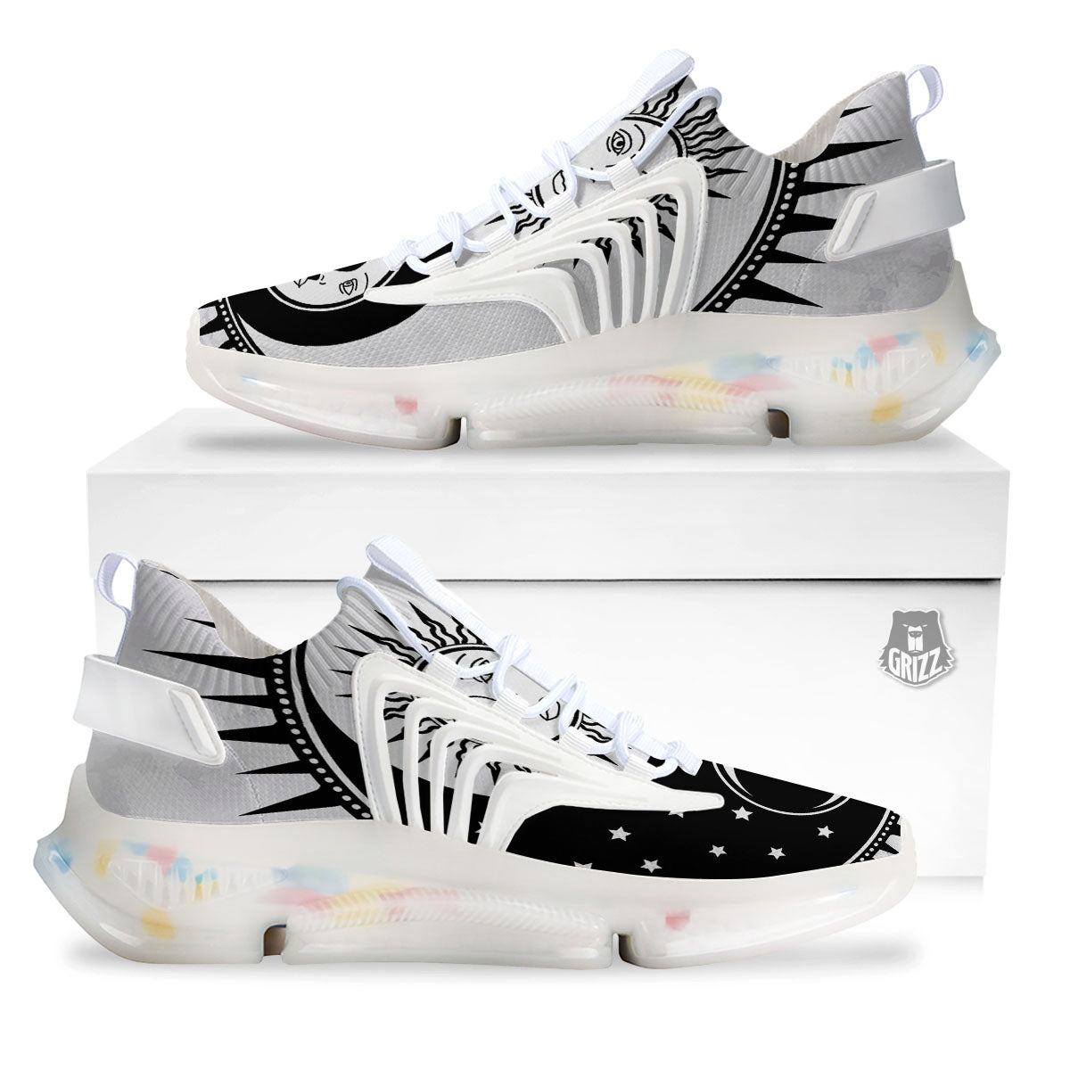 Yin Yang Sun White And Black Print White Gym Shoes-grizzshop