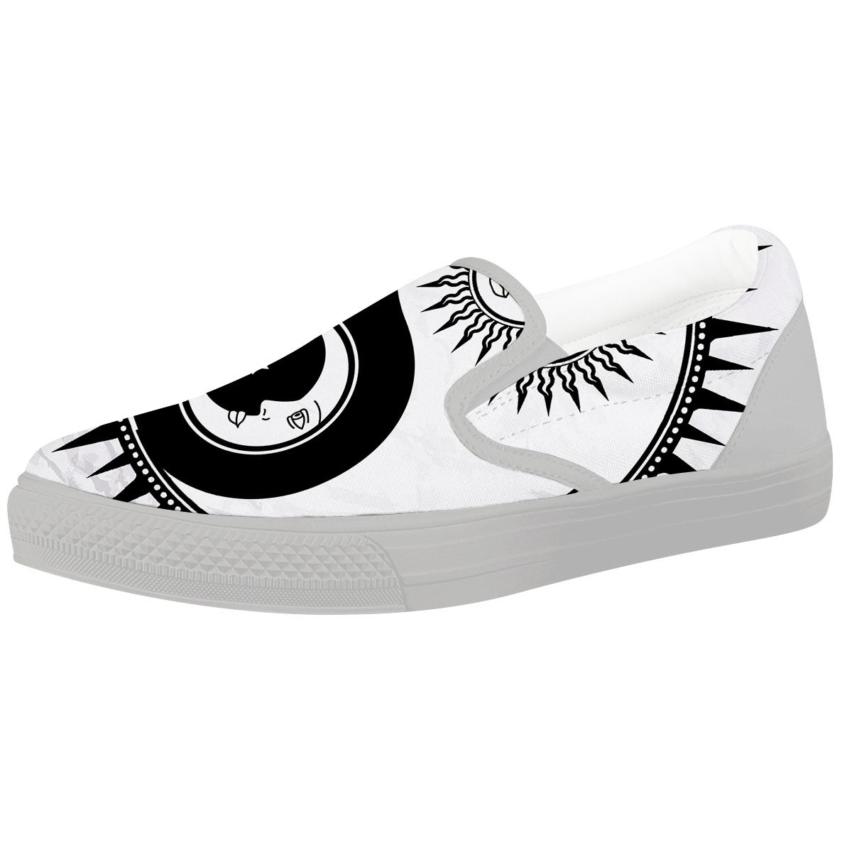 Yin Yang Sun White And Black Print White Slip On Shoes-grizzshop