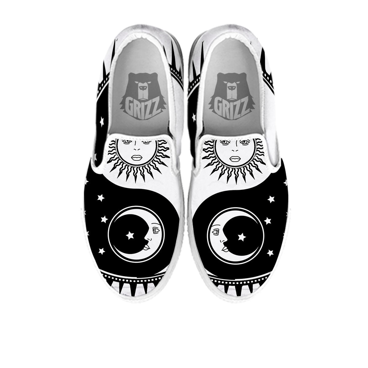 Yin Yang Sun White And Black Print White Slip On Shoes-grizzshop