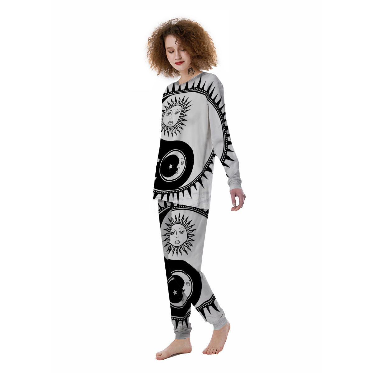 Yin Yang Sun White And Black Print Women's Pajamas-grizzshop