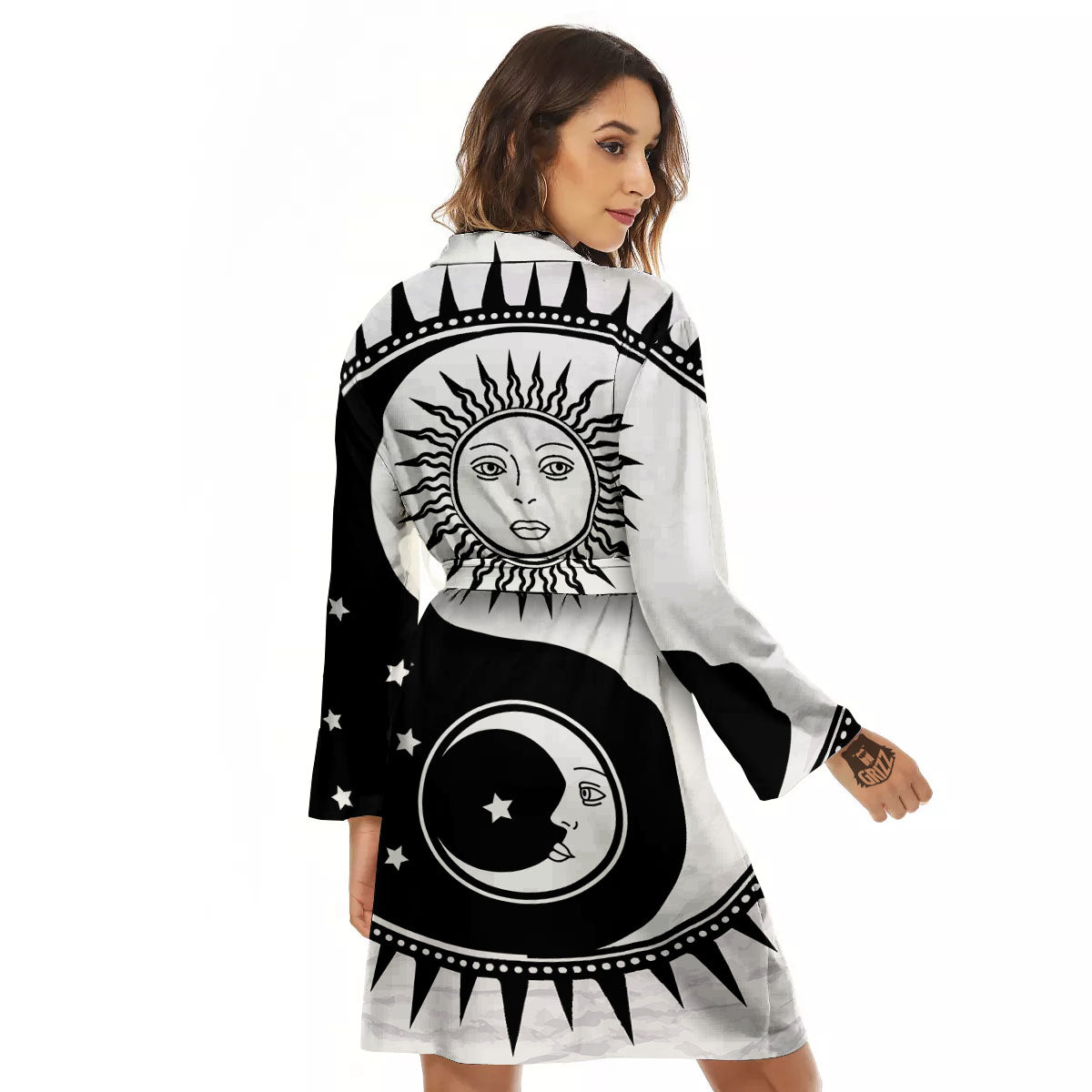 Yin Yang Sun White And Black Print Women's Robe-grizzshop