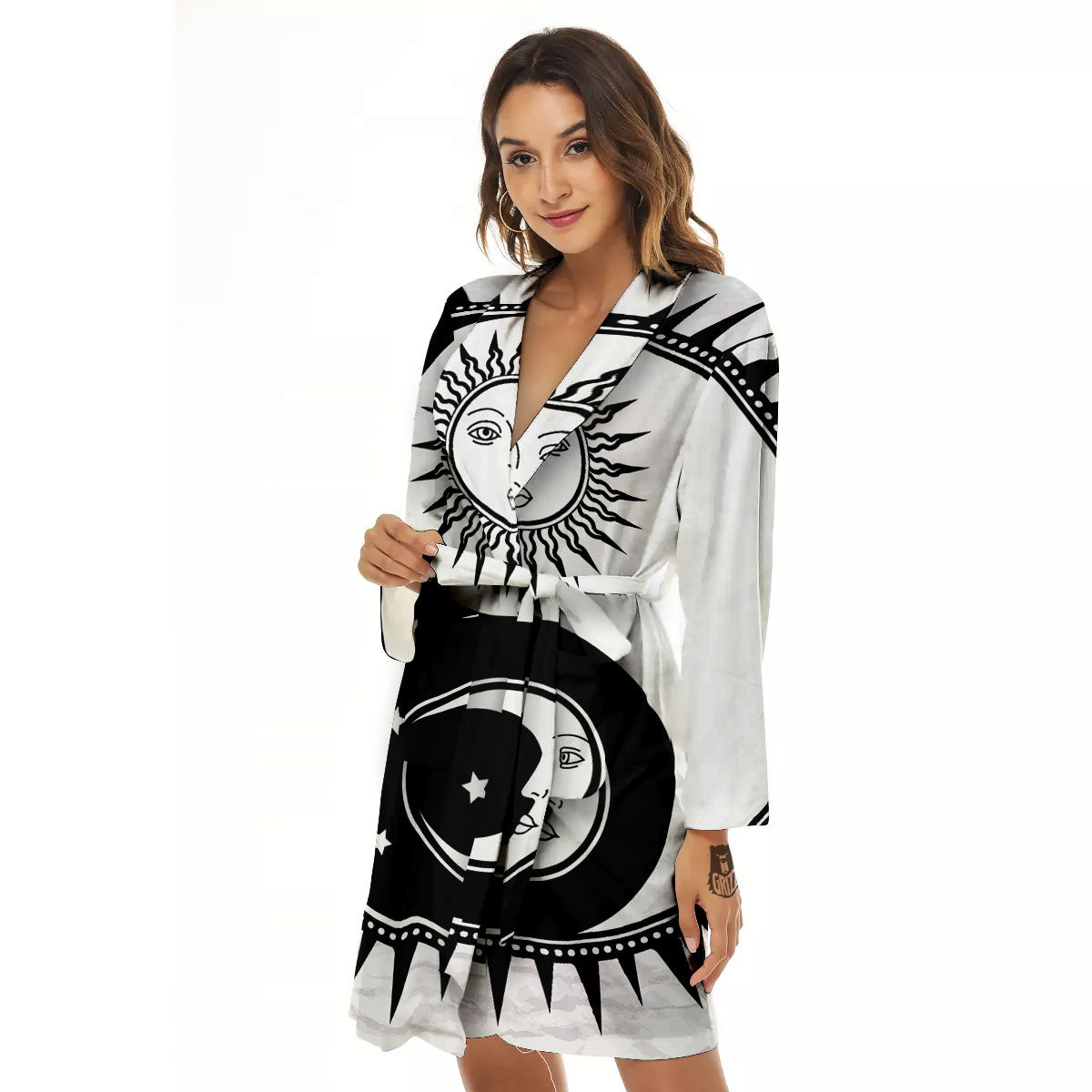 Yin Yang Sun White And Black Print Women's Robe-grizzshop