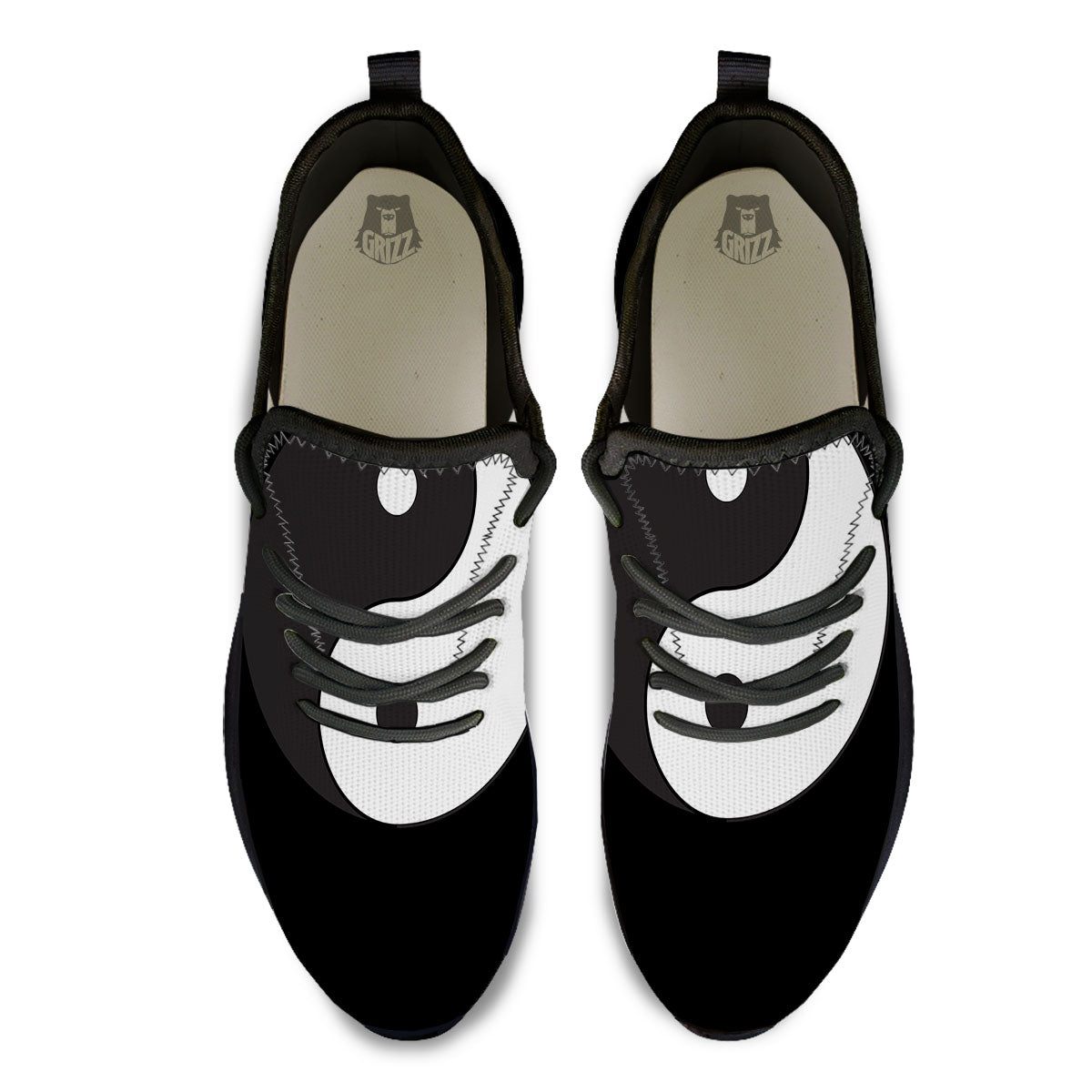 Yin Yang Symbol White And Black Print Black Athletic Shoes-grizzshop