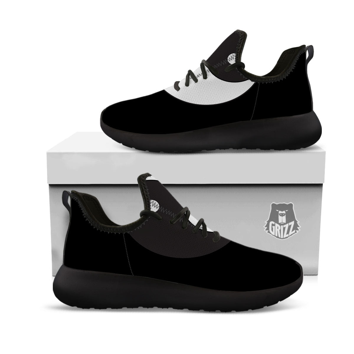 Yin Yang Symbol White And Black Print Black Athletic Shoes-grizzshop