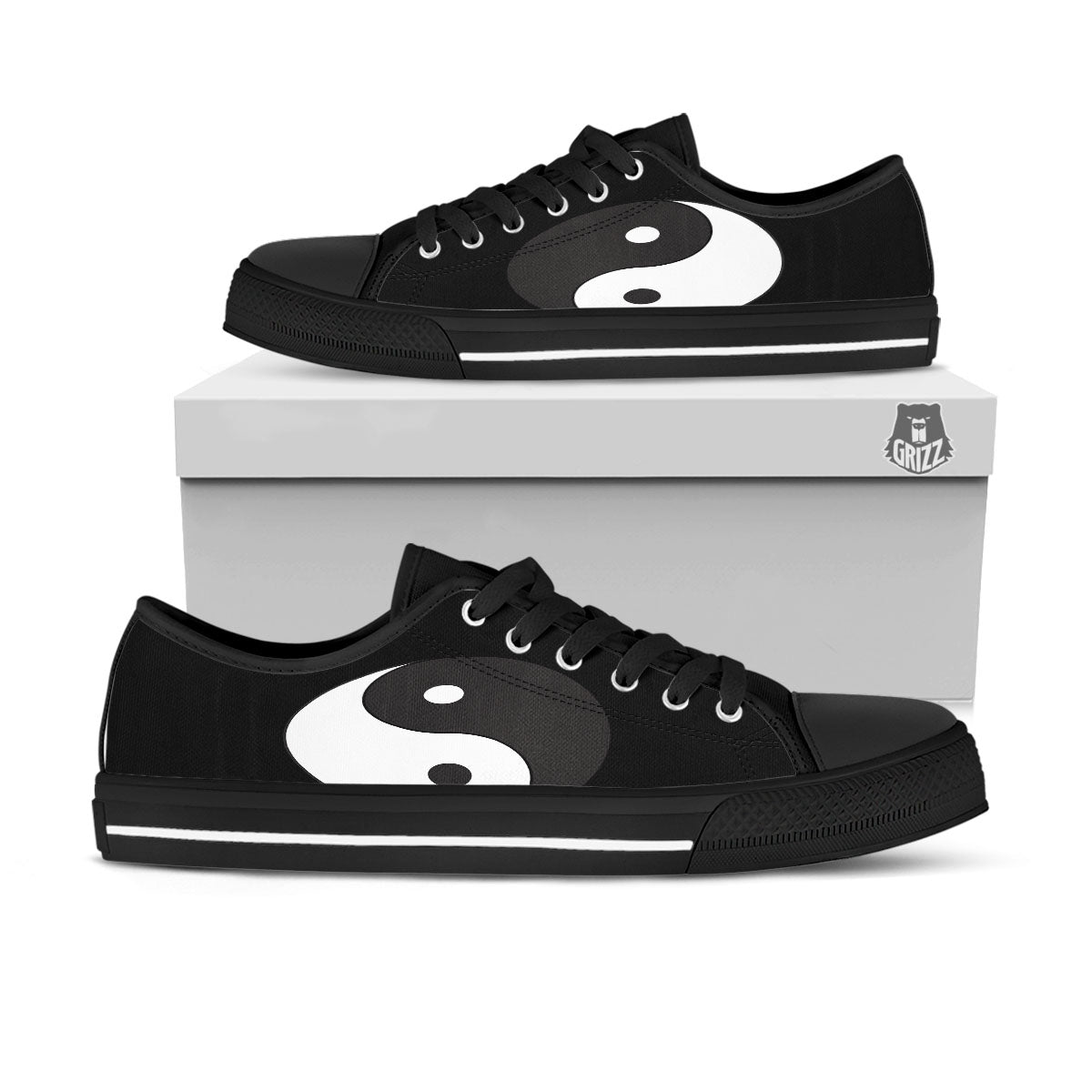 Yin Yang Symbol White And Black Print Black Low Top Shoes-grizzshop