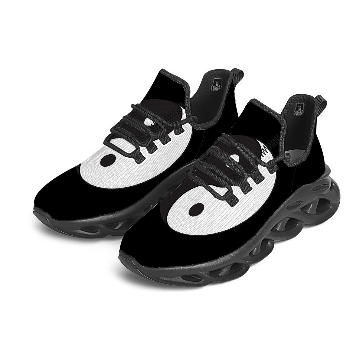 Yin Yang Symbol White And Black Print Black Running Shoes-grizzshop