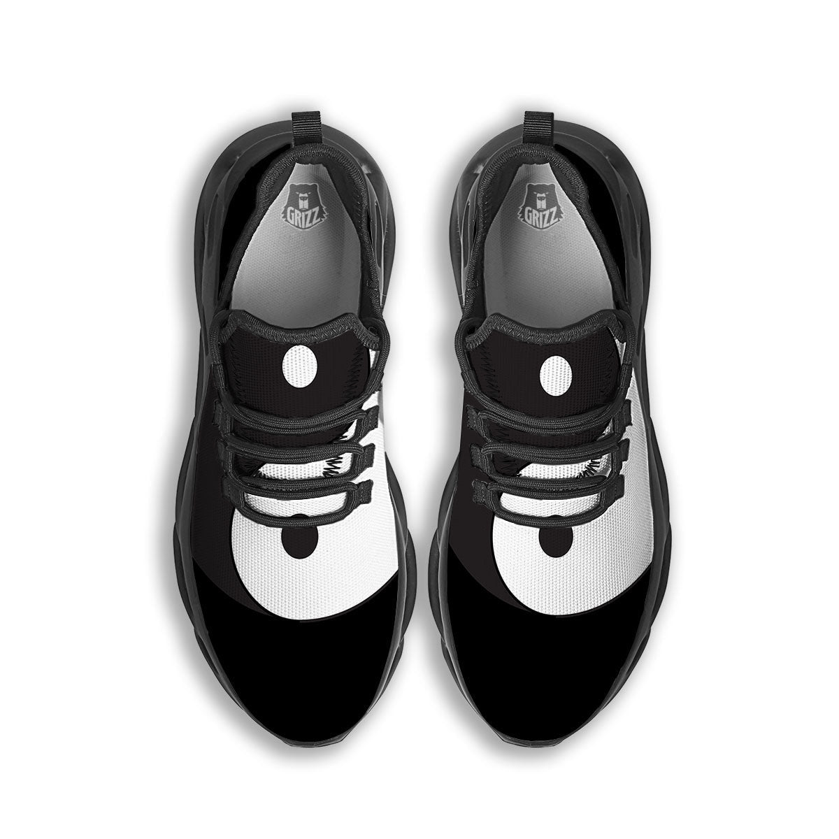 Yin Yang Symbol White And Black Print Black Running Shoes-grizzshop