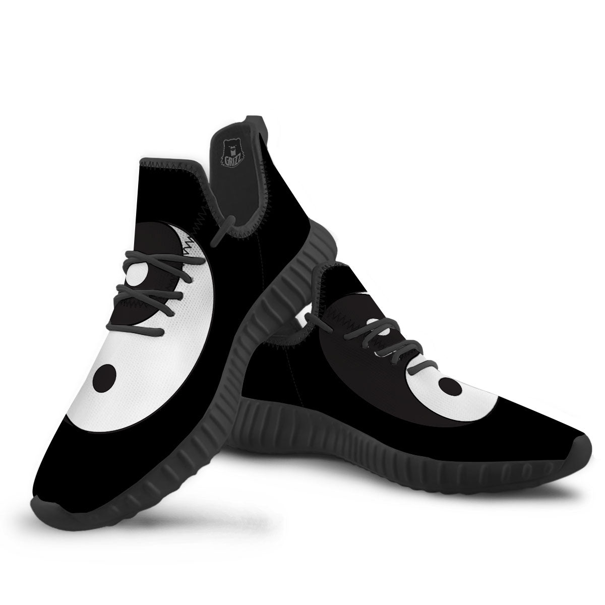Yin Yang Symbol White And Black Print Black Walking Shoes-grizzshop