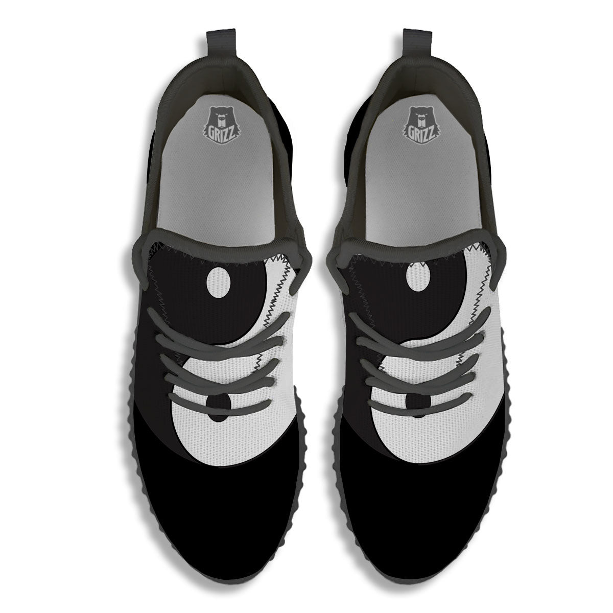 Yin Yang Symbol White And Black Print Black Walking Shoes-grizzshop