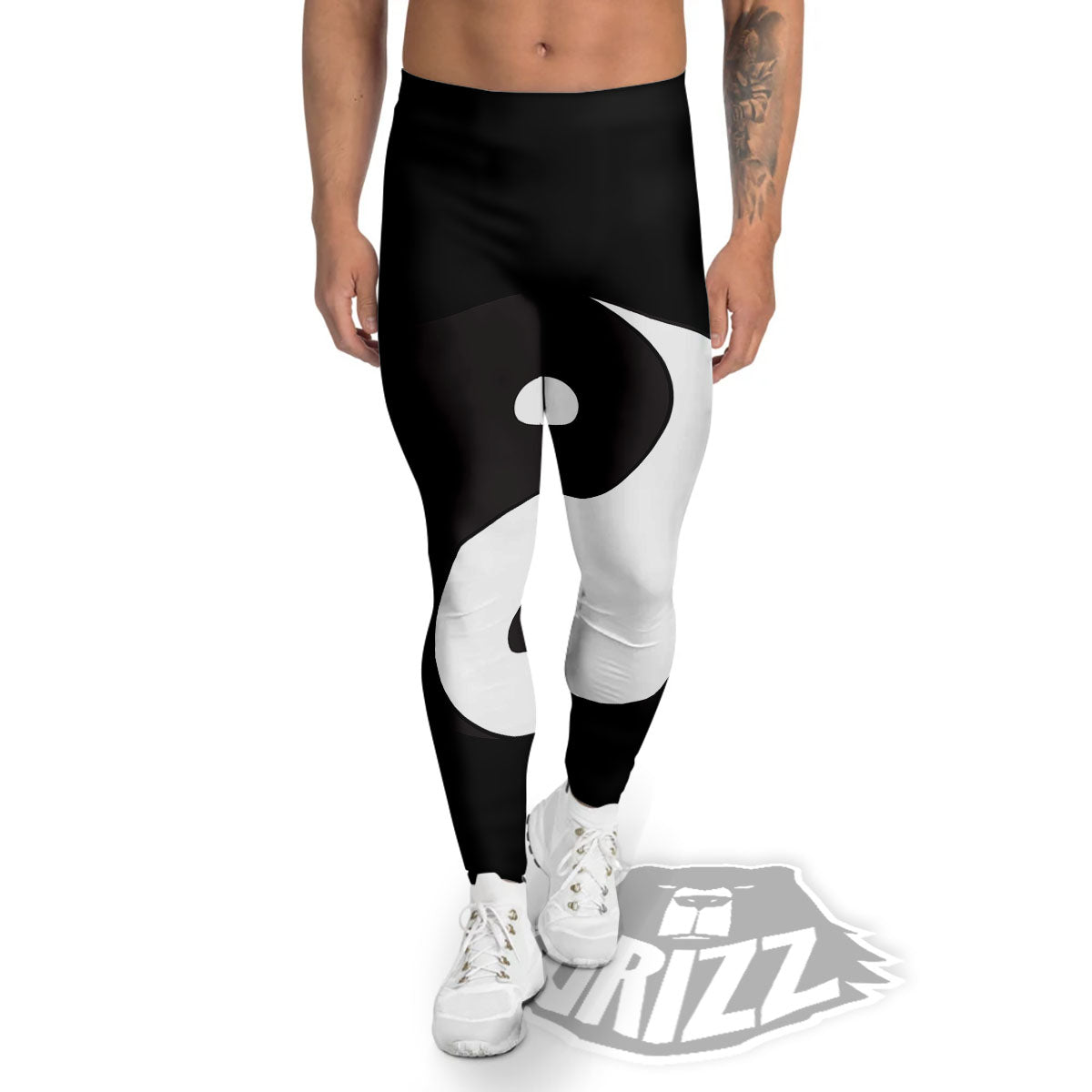 Yin Yang Symbol White And Black Print Men's Leggings-grizzshop