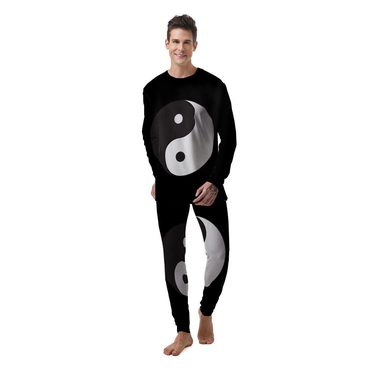 Yin Yang Symbol White And Black Print Men's Pajamas-grizzshop