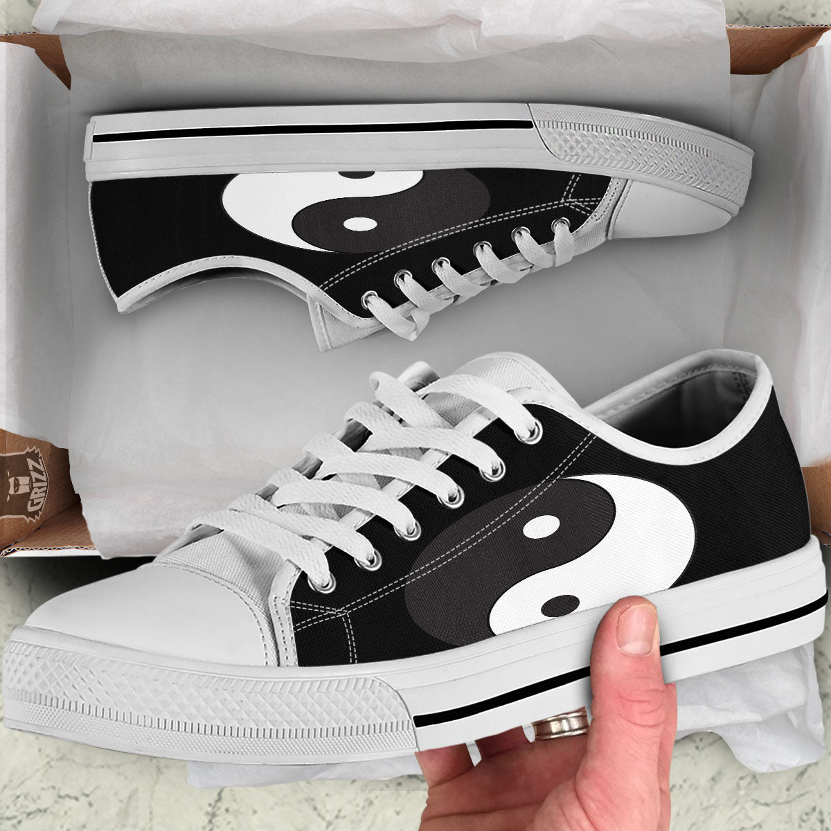 Yin Yang Symbol White And Black Print White Low Top Shoes-grizzshop