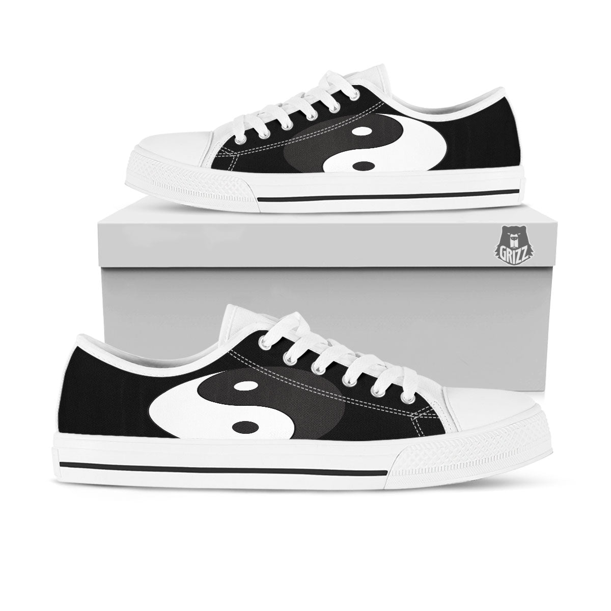 Yin Yang Symbol White And Black Print White Low Top Shoes-grizzshop