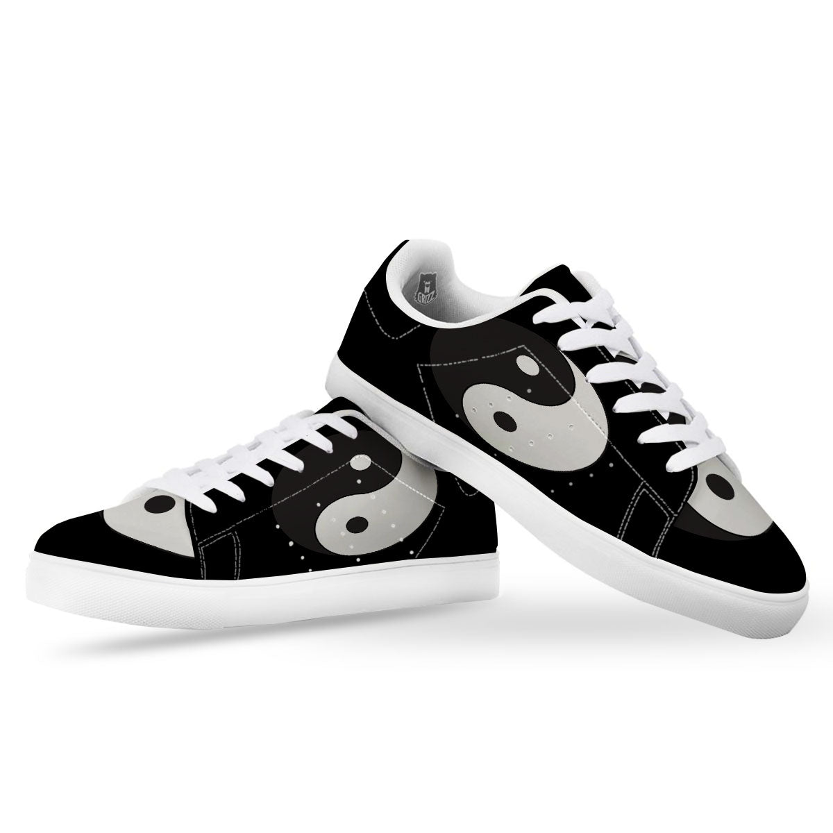 Yin Yang Symbol White And Black Print White Low Top Sneakers-grizzshop