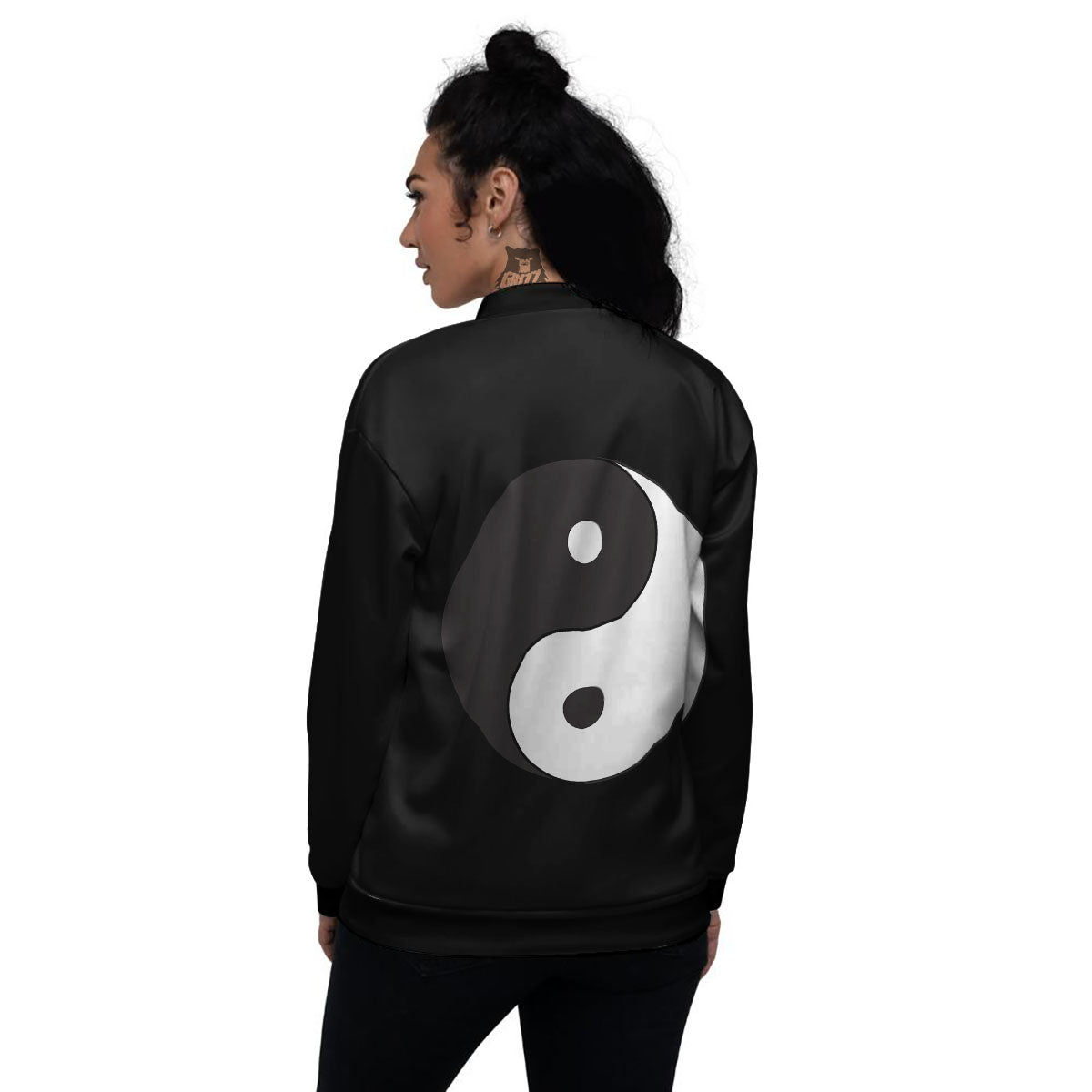 Yin Yang Symbol White And Black Print Women's Bomber Jacket-grizzshop