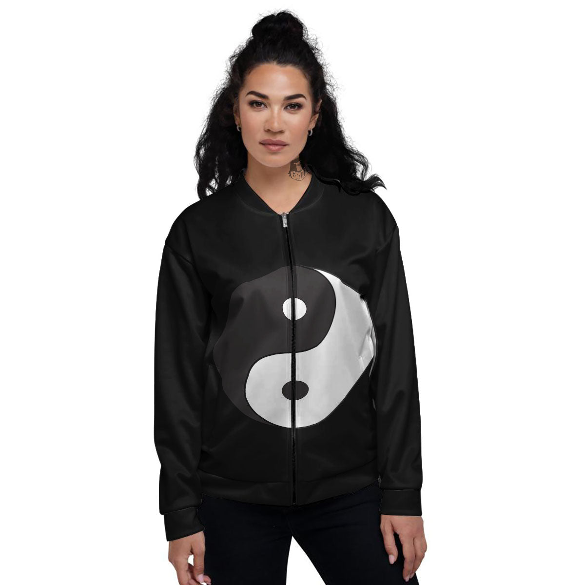 Yin Yang Symbol White And Black Print Women's Bomber Jacket-grizzshop