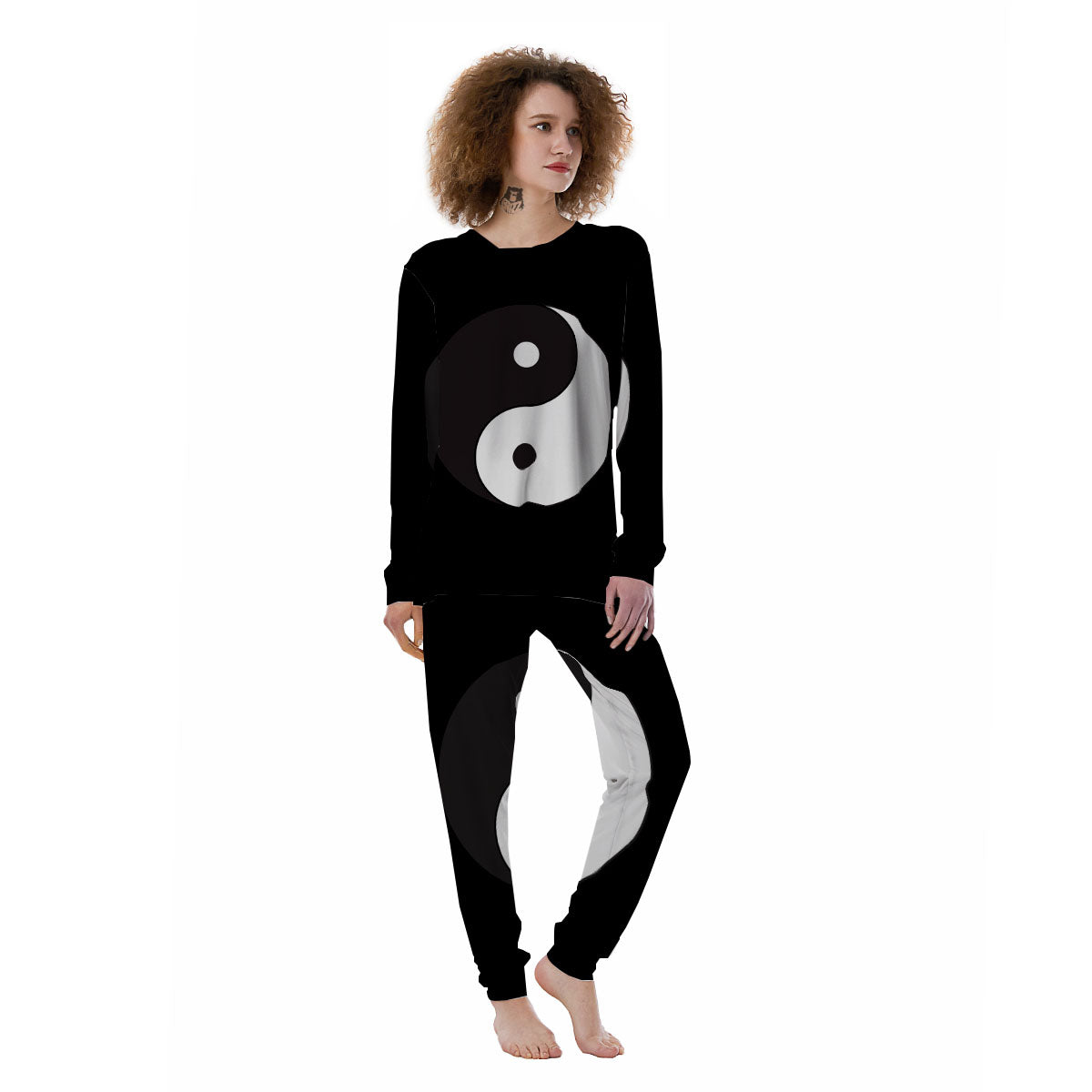 Yin Yang Symbol White And Black Print Women's Pajamas-grizzshop