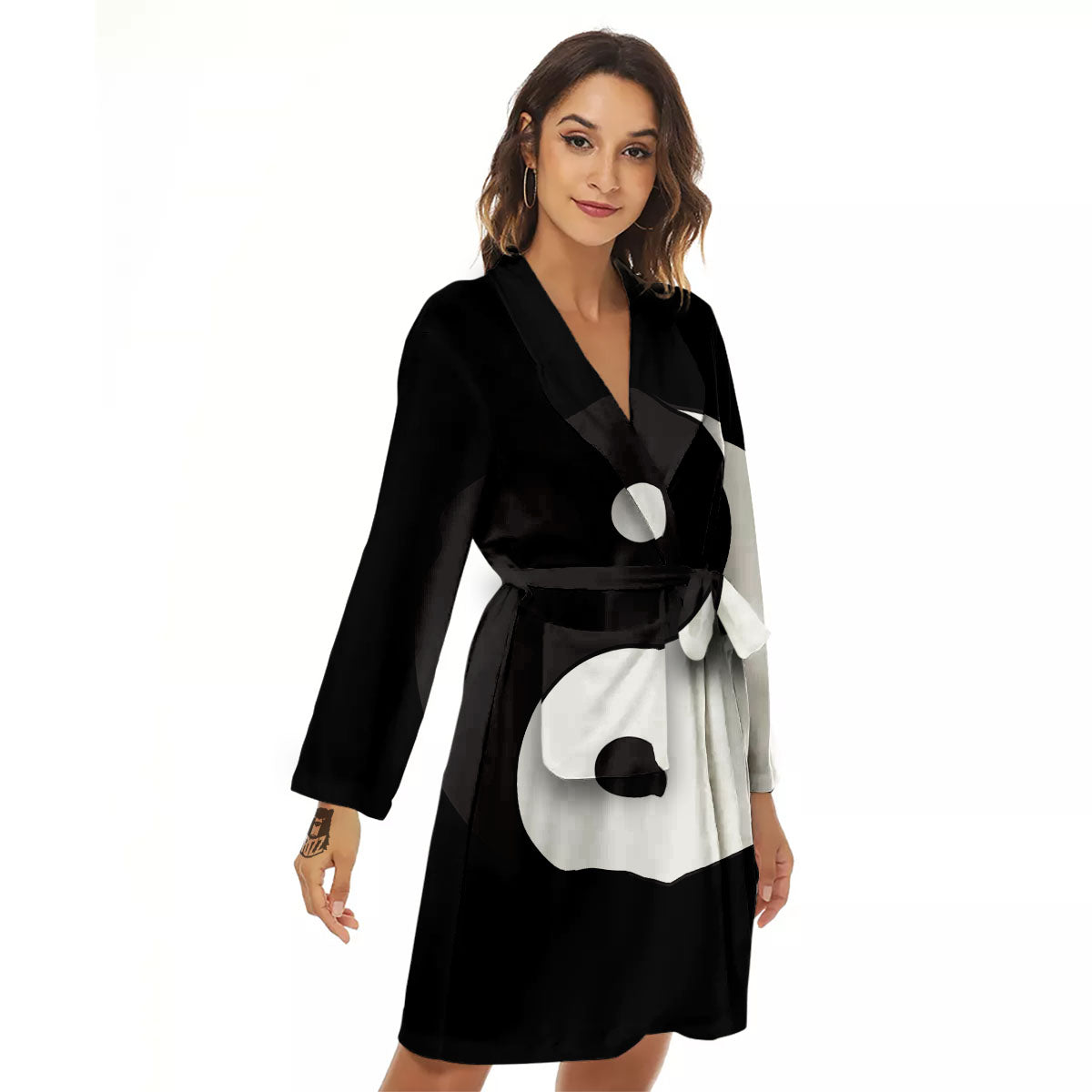 Yin Yang Symbol White And Black Print Women's Robe-grizzshop