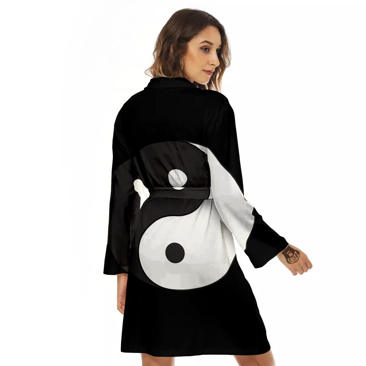 Yin Yang Symbol White And Black Print Women's Robe-grizzshop