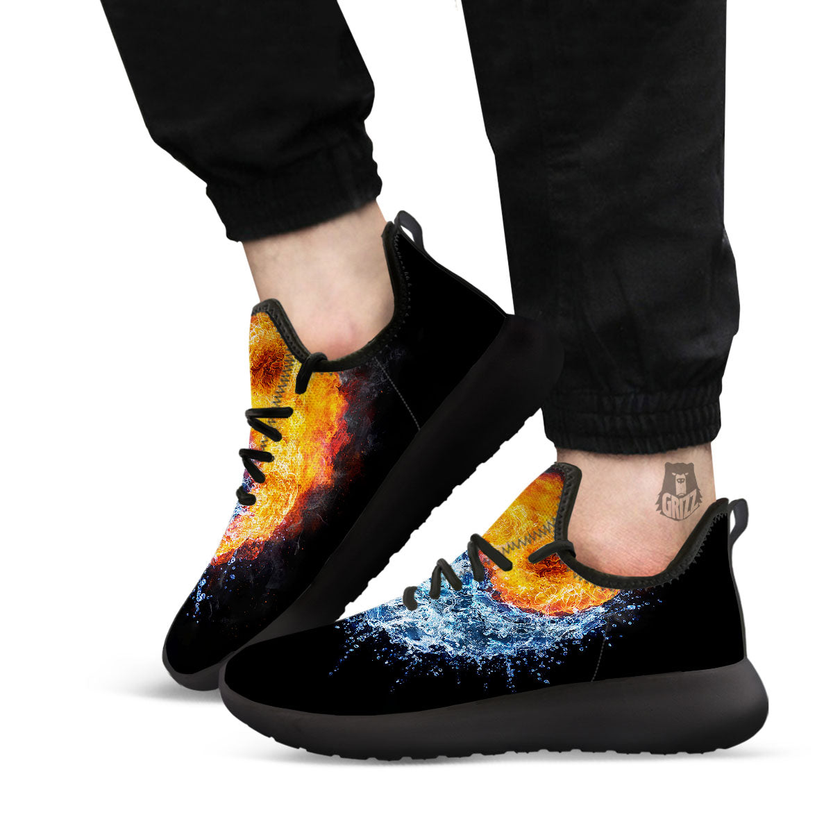 Yin Yang Water And Fire Print Black Athletic Shoes-grizzshop