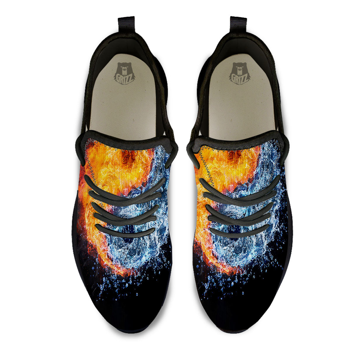 Yin Yang Water And Fire Print Black Athletic Shoes-grizzshop