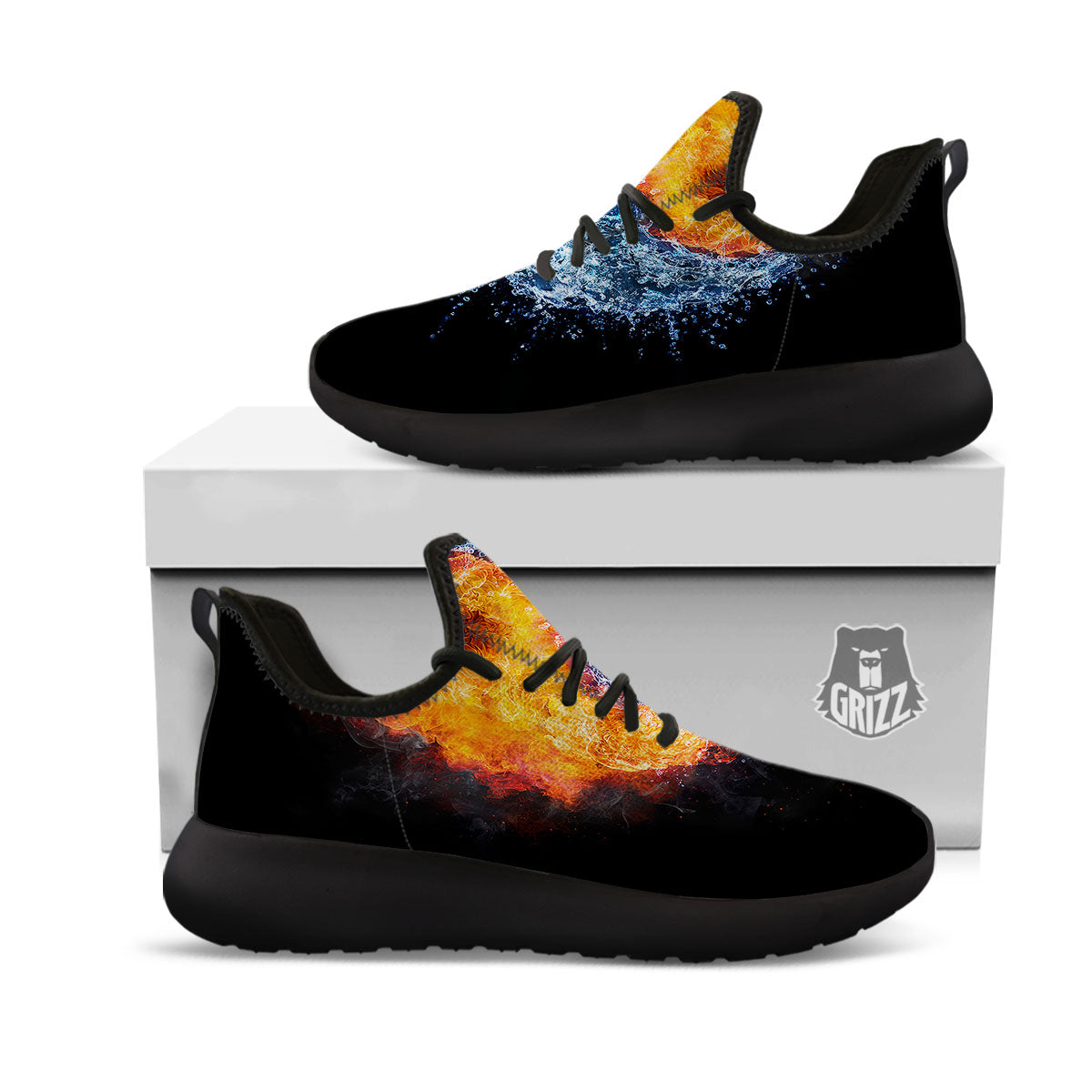 Yin Yang Water And Fire Print Black Athletic Shoes-grizzshop