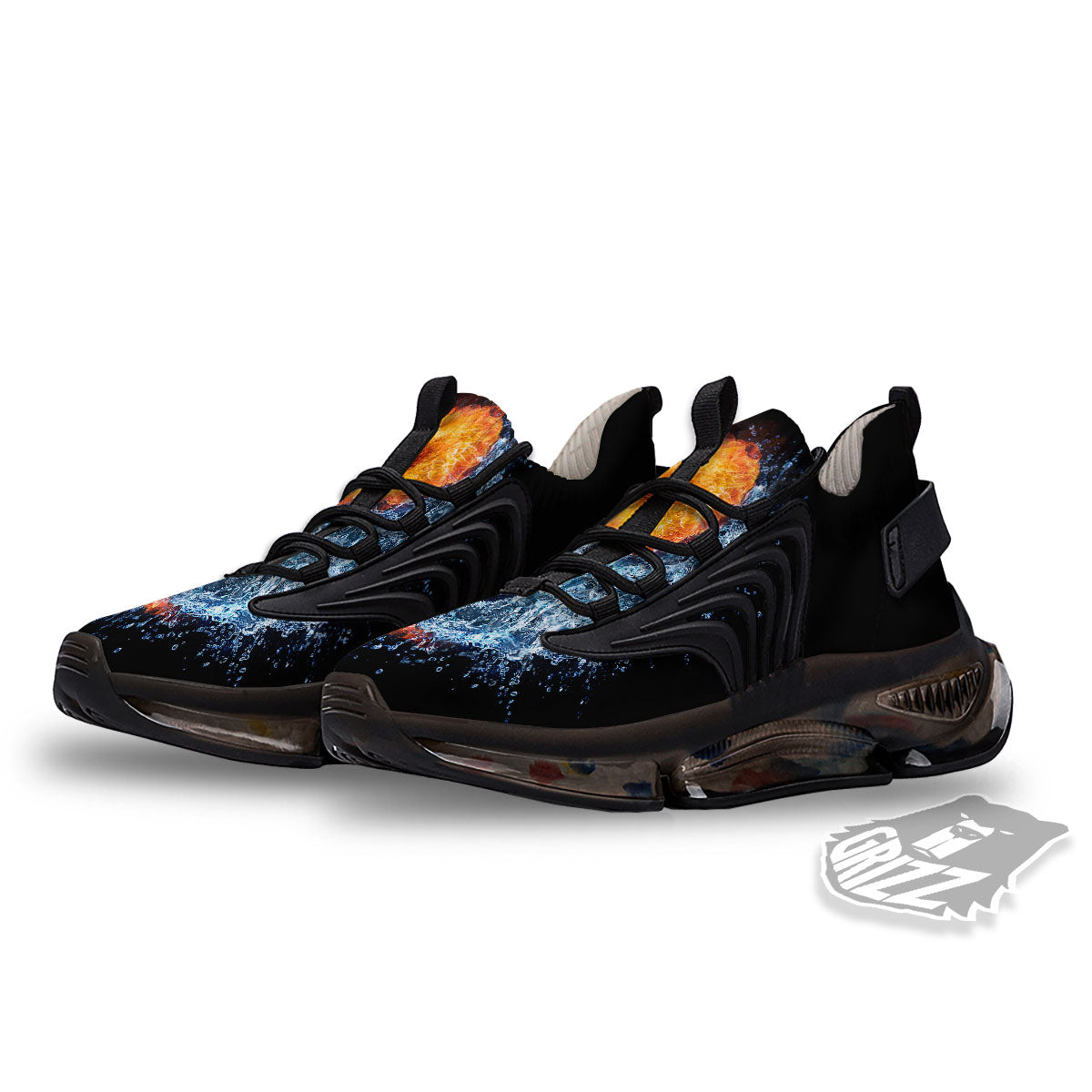 Yin Yang Water And Fire Print Black Gym Shoes-grizzshop