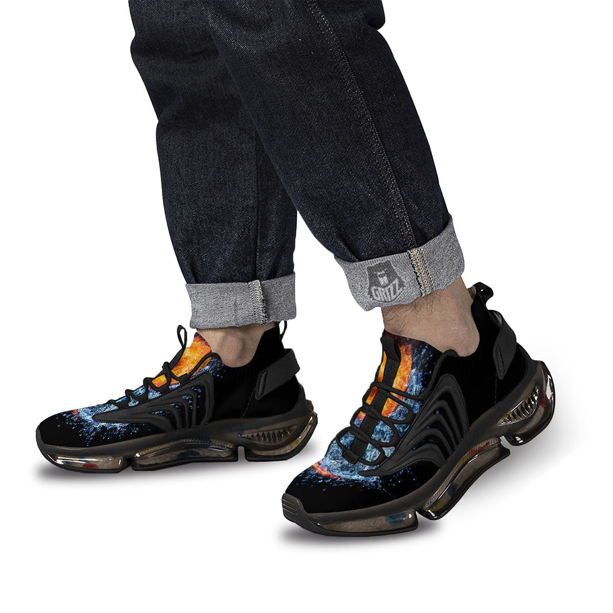 Yin Yang Water And Fire Print Black Gym Shoes-grizzshop