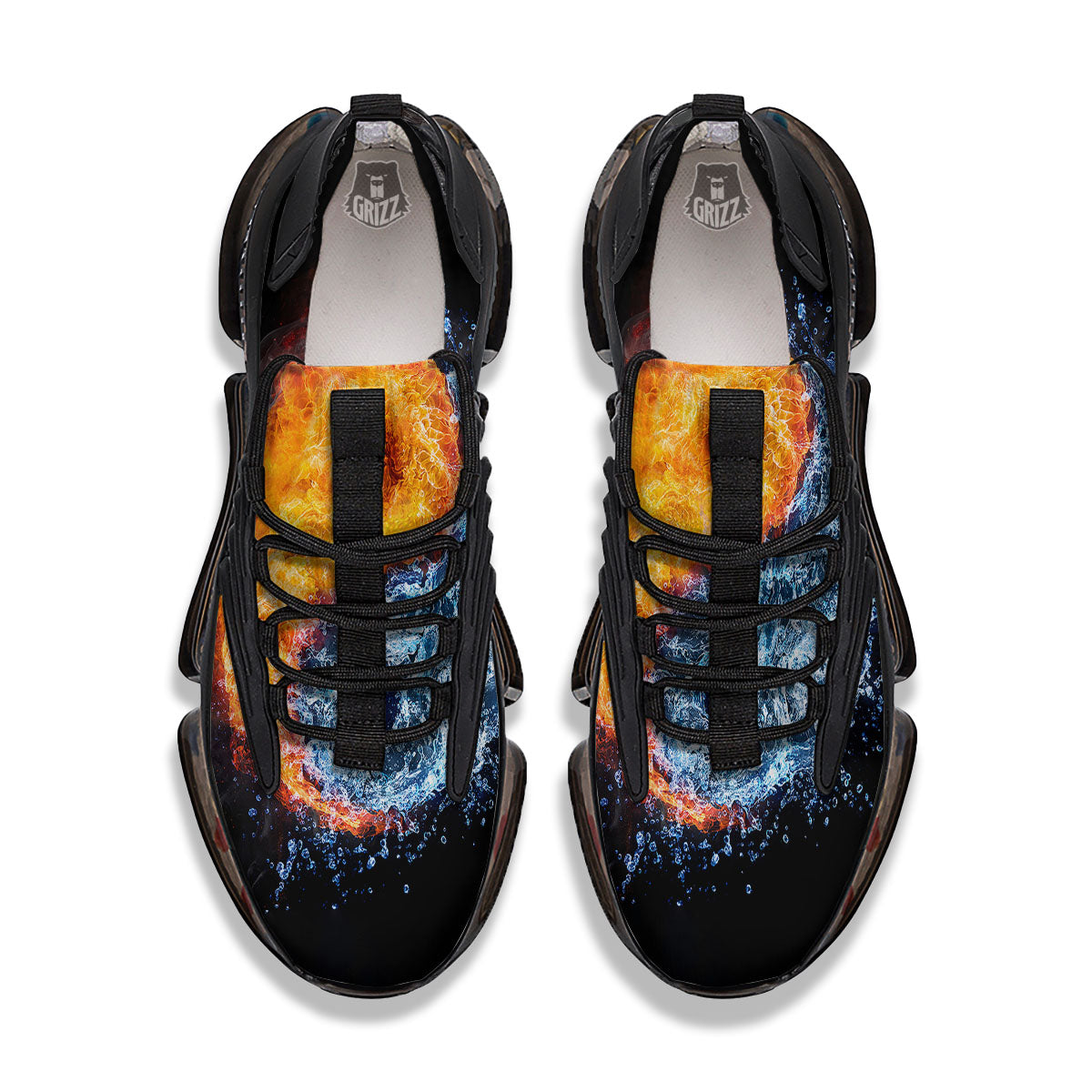 Yin Yang Water And Fire Print Black Gym Shoes-grizzshop