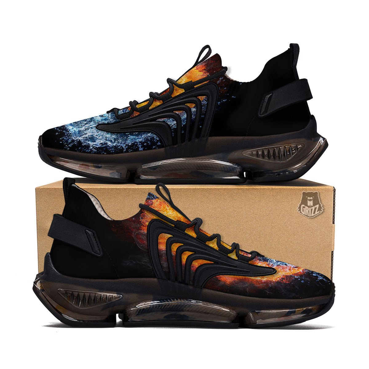 Yin Yang Water And Fire Print Black Gym Shoes-grizzshop