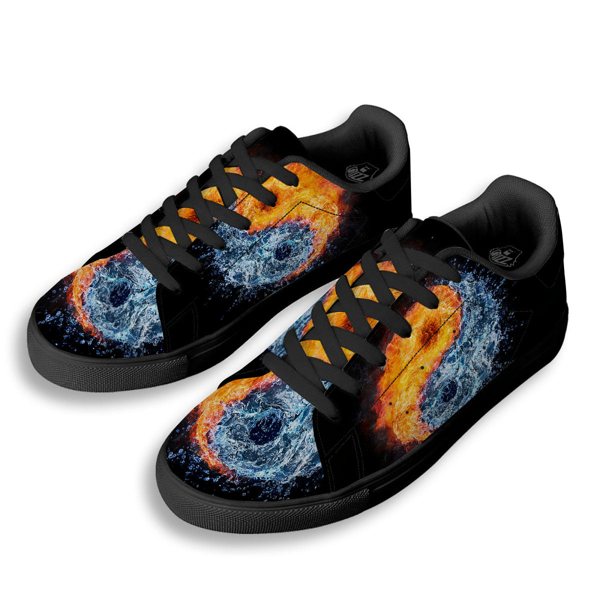 Yin Yang Water And Fire Print Black Low Top Sneakers-grizzshop