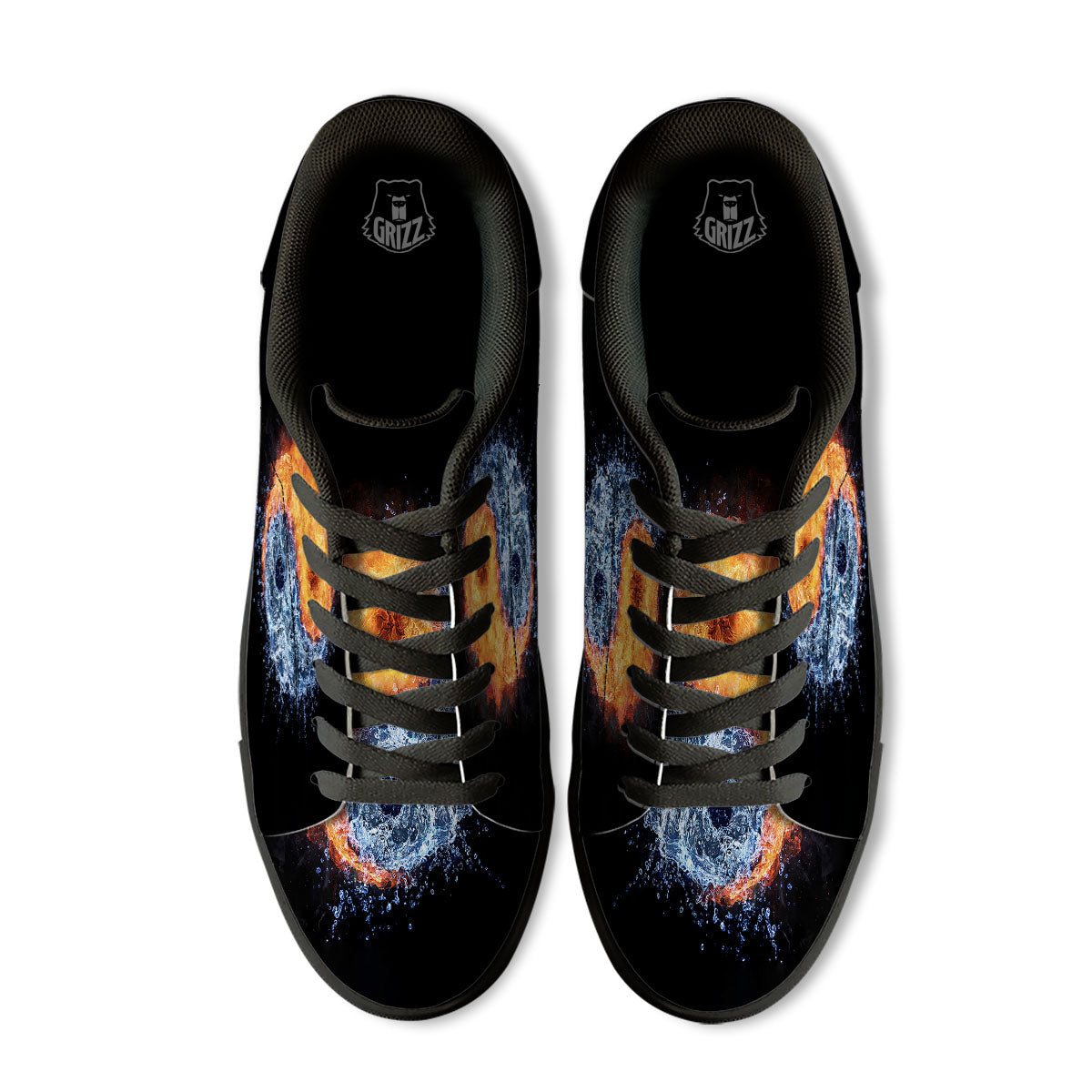 Yin Yang Water And Fire Print Black Low Top Sneakers-grizzshop