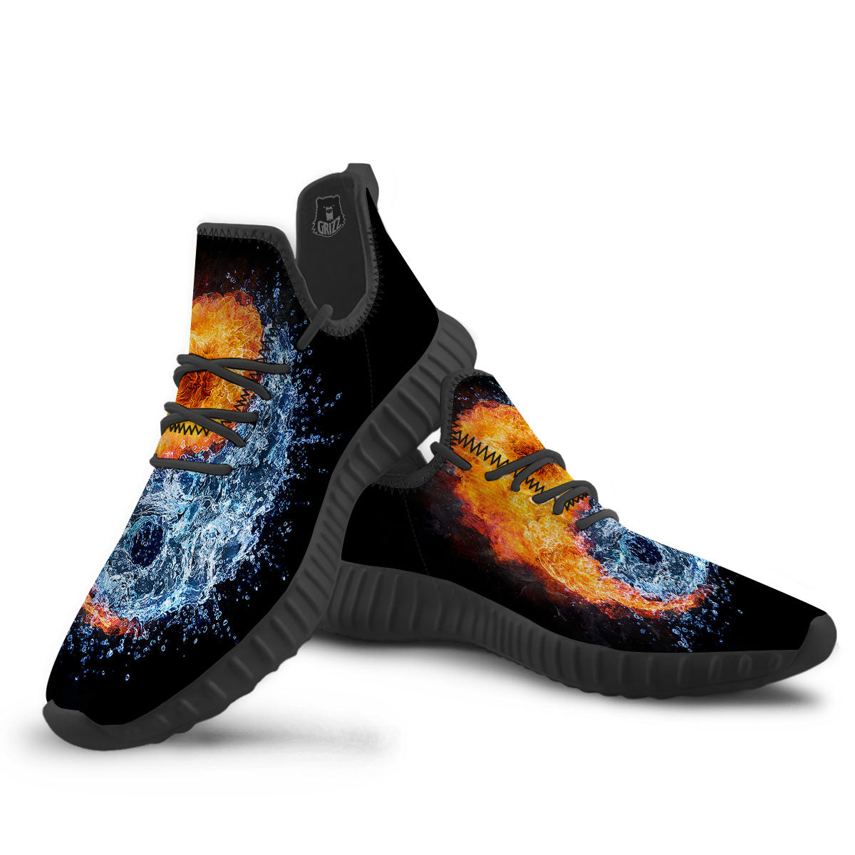 Yin Yang Water And Fire Print Black Walking Shoes-grizzshop