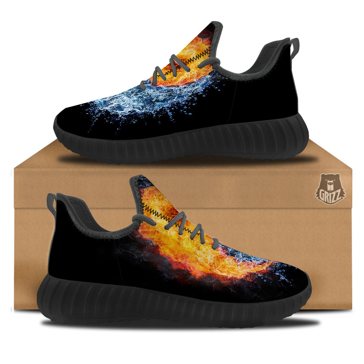 Yin Yang Water And Fire Print Black Walking Shoes-grizzshop