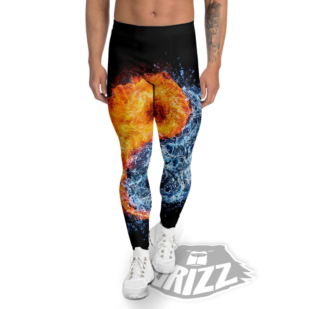 Yin Yang Water And Fire Print Men's Leggings-grizzshop