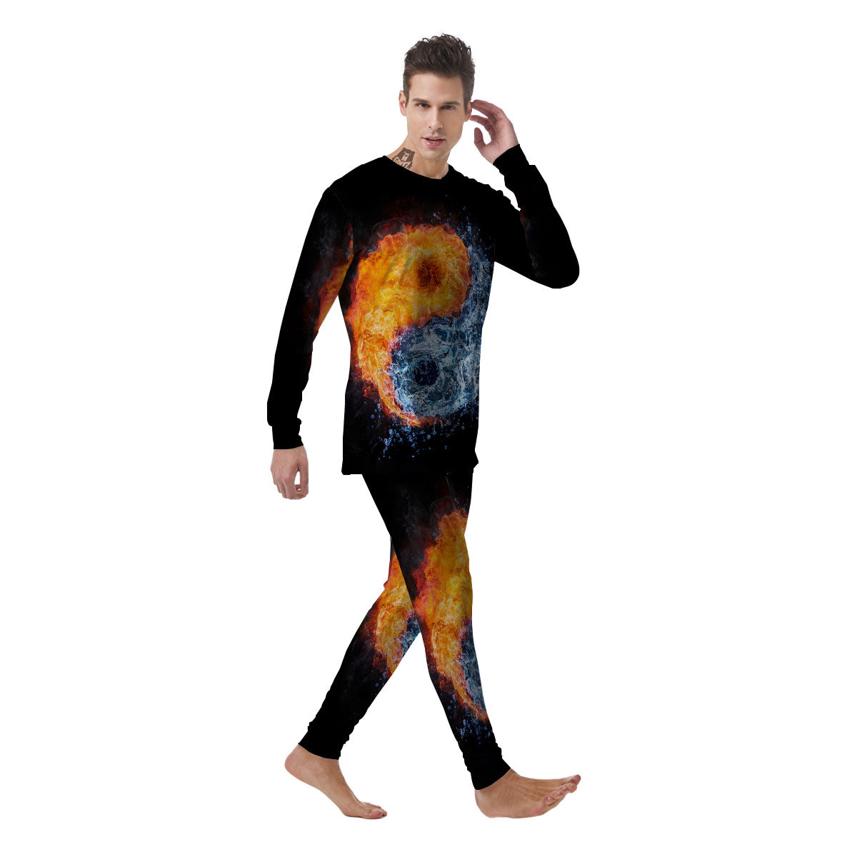 Yin Yang Water And Fire Print Men's Pajamas-grizzshop