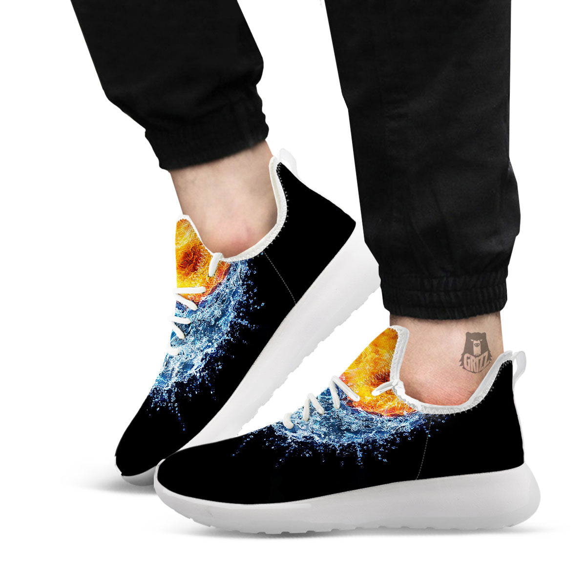 Yin Yang Water And Fire Print White Athletic Shoes-grizzshop