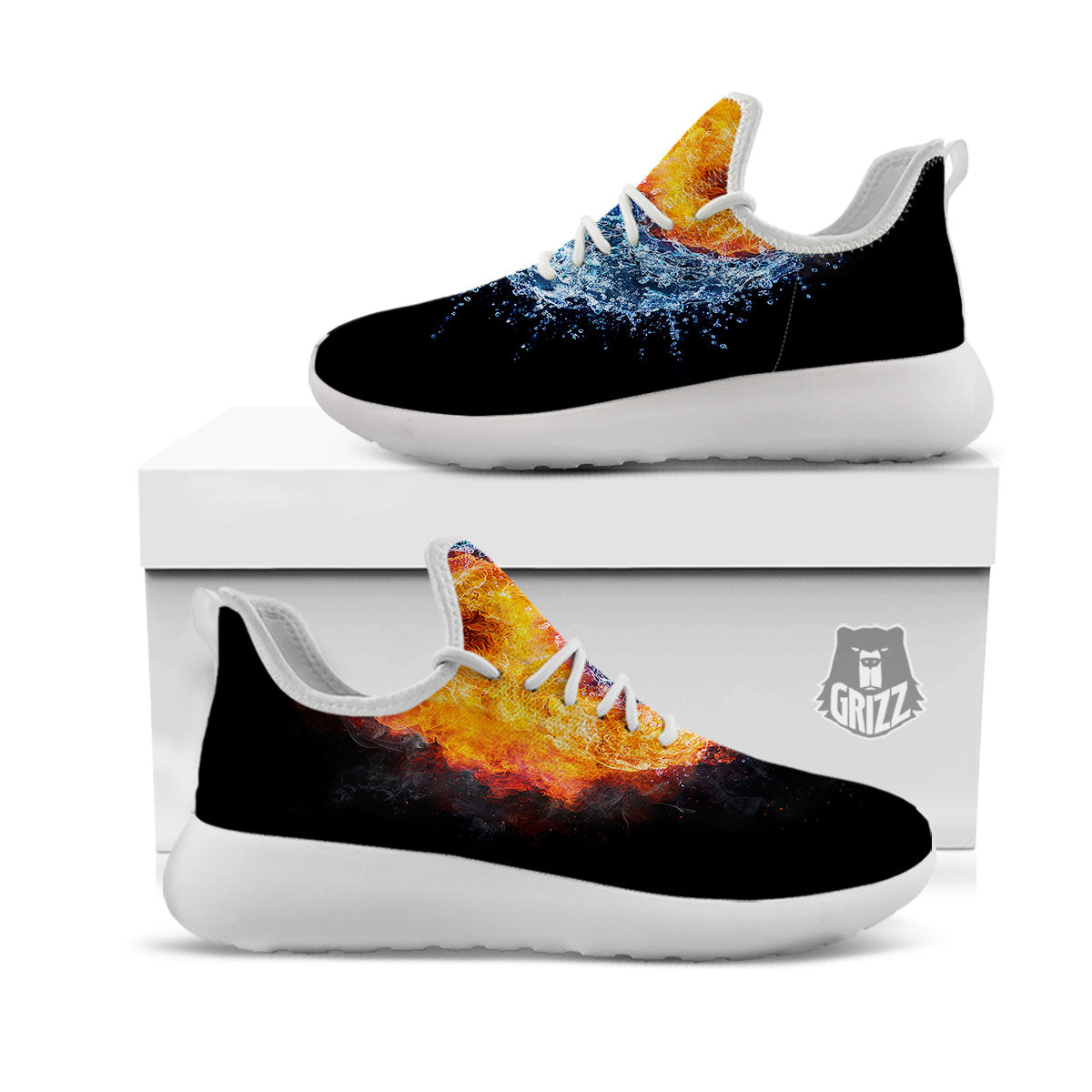 Yin Yang Water And Fire Print White Athletic Shoes-grizzshop